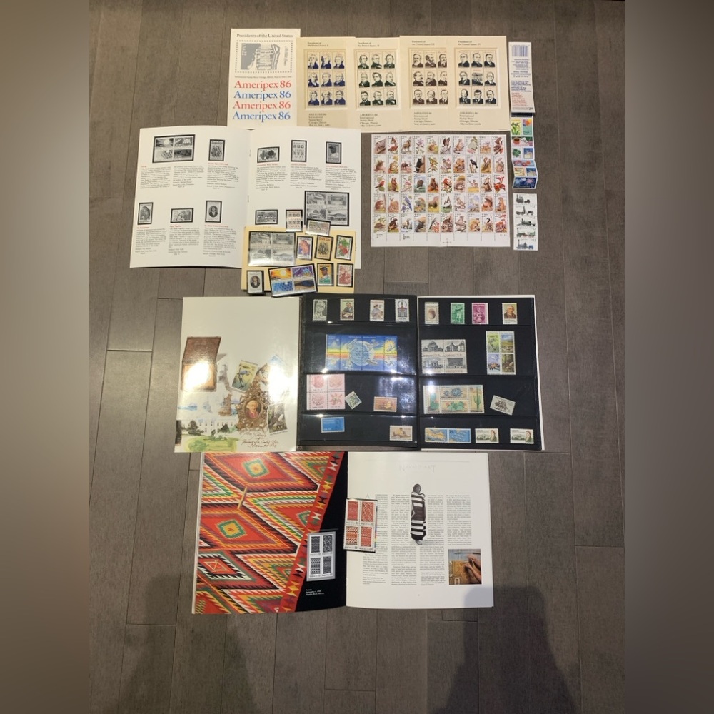 US Stamp Collection Lot 1980s MNH Mint - Folk Art Book, Wildlife Sheet, Ameripex